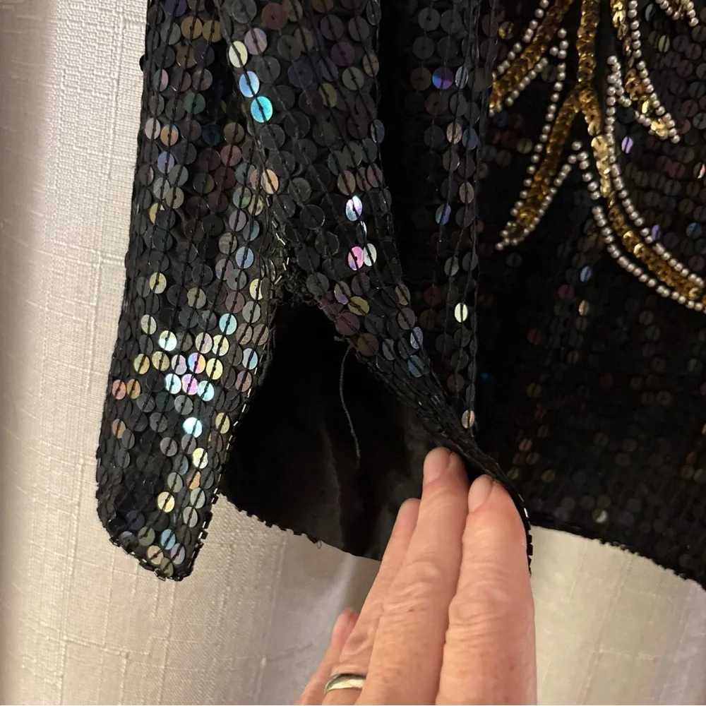 Vintage Size 20 CeeCee 100% Silk Hand Beaded Blouse Sequined Bling New Years - Picture 7 of 10